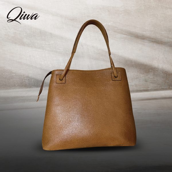 Cartera de cuero Qiwa color miel cafe
