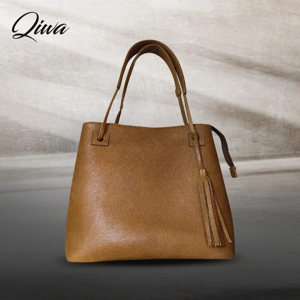 Cartera de cuero Qiwa color miel cafe