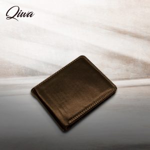 Billetera negra de cuero con costura - bolsillo - correa - RFID